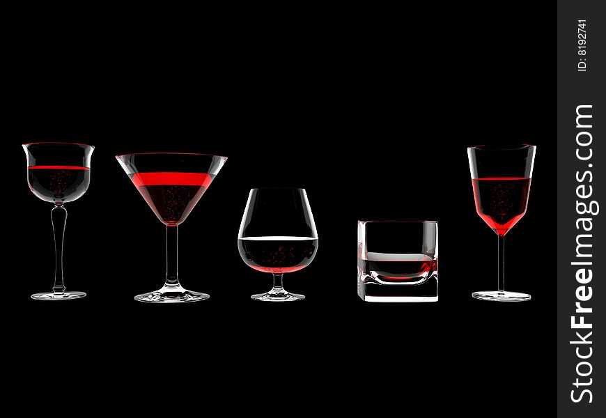 Wine in glass isolated on black background