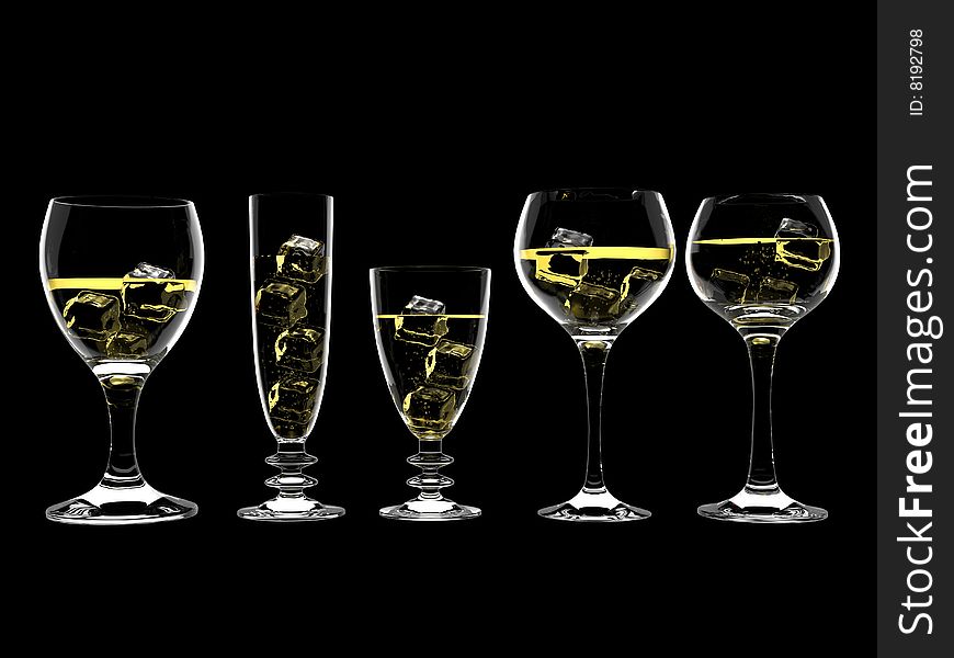 Wine in glass with ice on black background