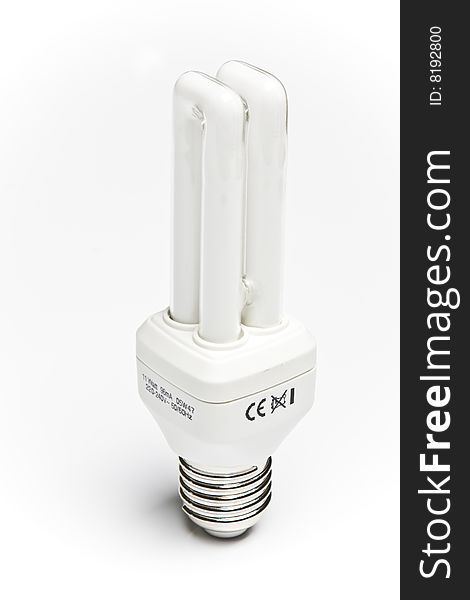 Fluorescent light bulb on white