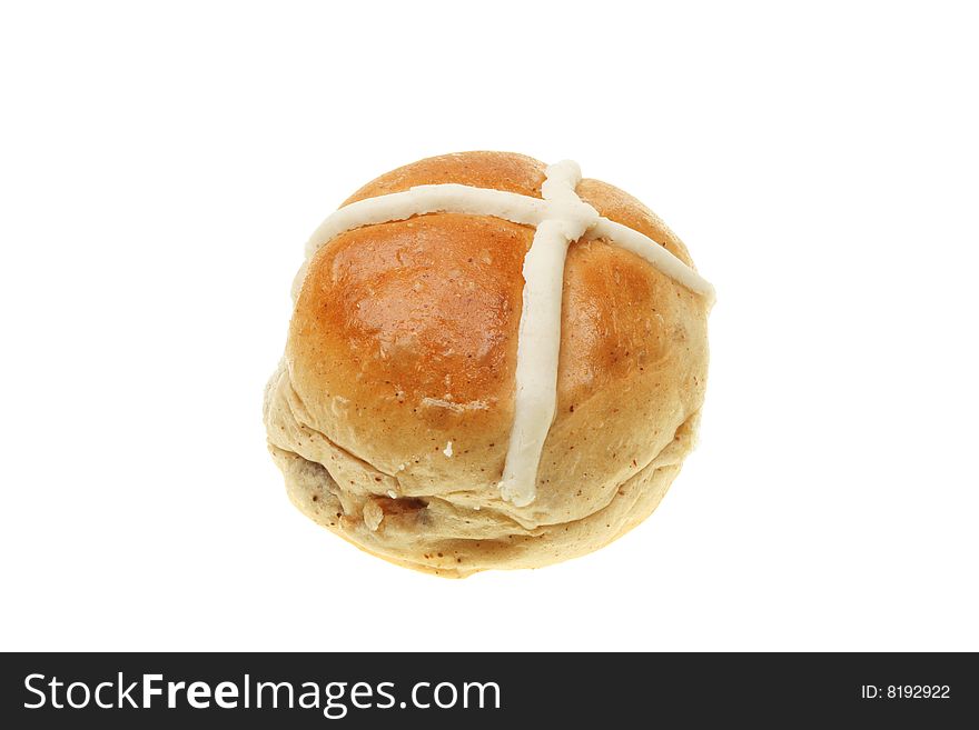 Hot cross bun isolated on white