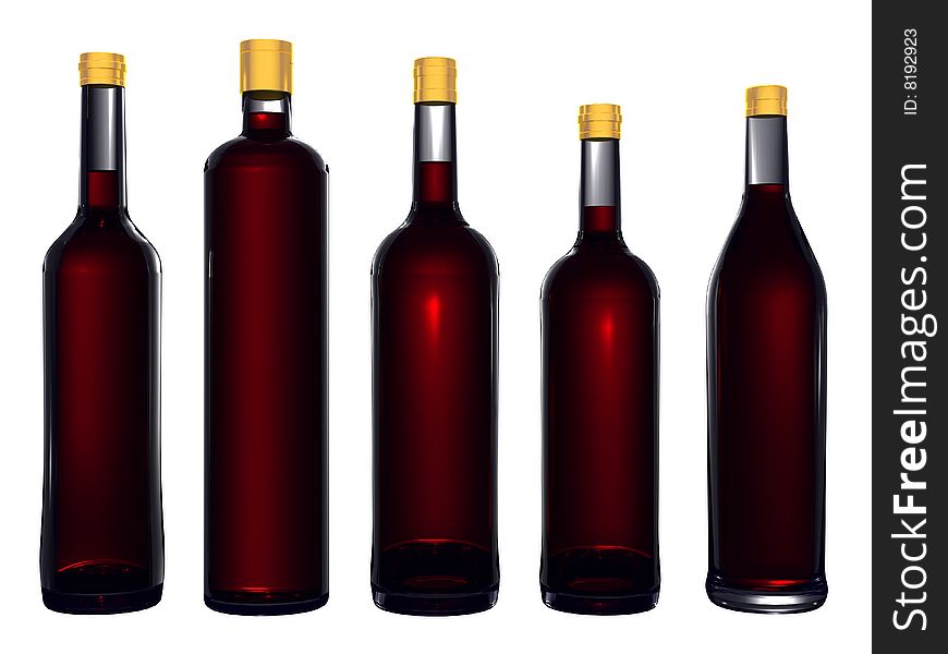 Wine bottles without labels isolated on white background