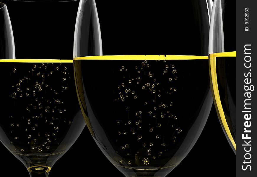 Champagne in glass on black background
