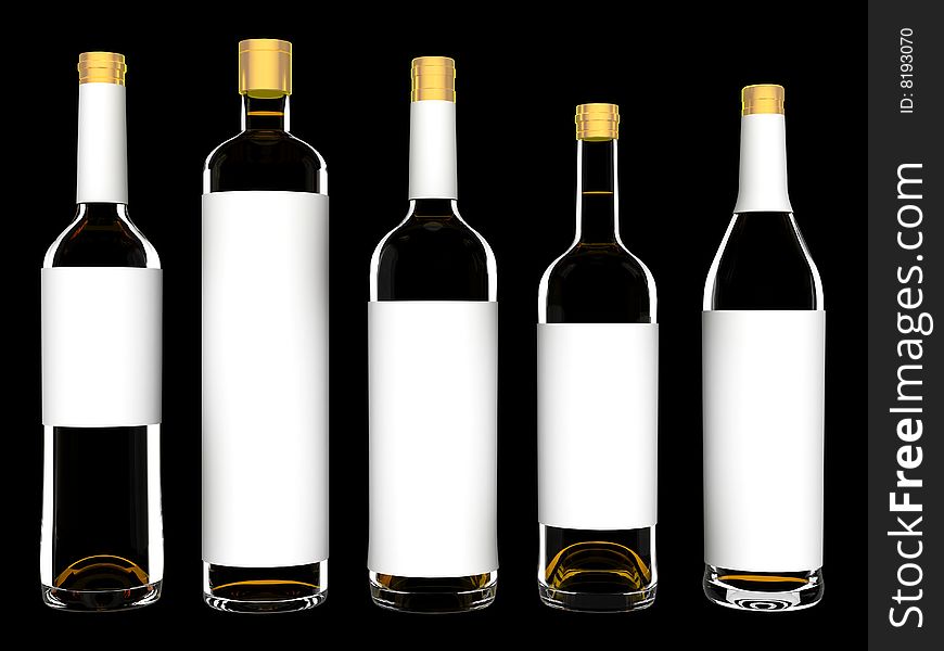 Wine bottles with blank labels isolated on black background