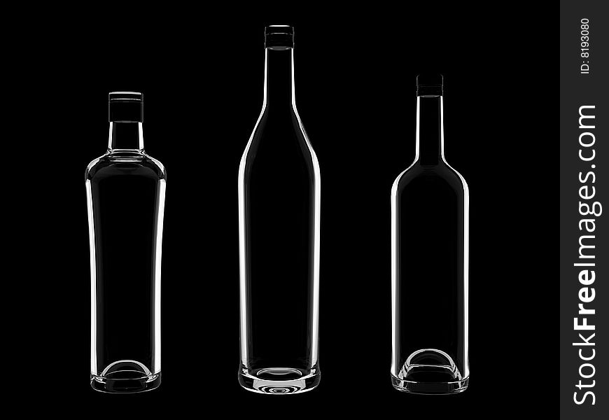 Wine bottles isolated on black background