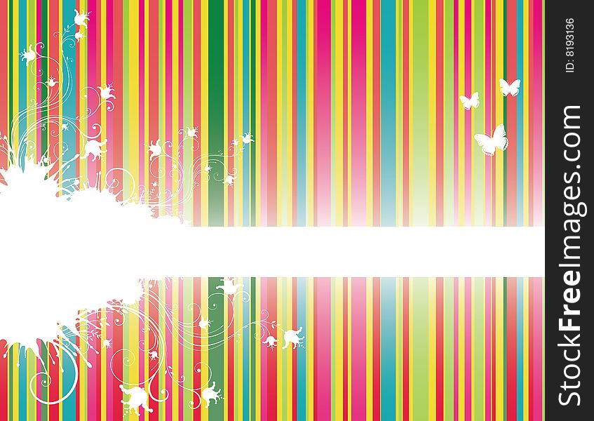 Colorful floral background with stripes