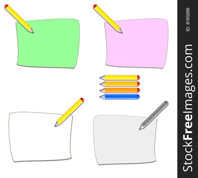 Pencil and paper sheet icons or clip arts. Pencil and paper sheet icons or clip arts