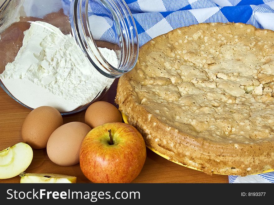 Apple pie and food ingredients for baking