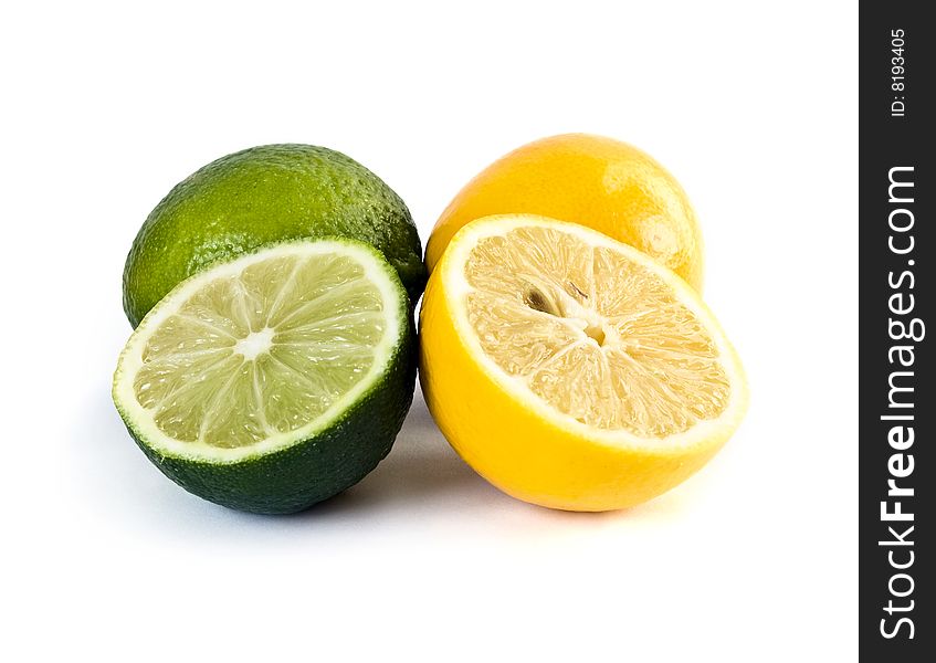 Lime and lemon isolated on white background