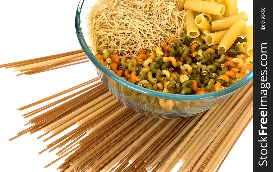 Colorful noodles bowl on a white background. Colorful noodles bowl on a white background