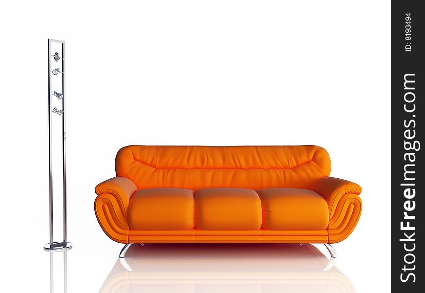 The image of a sofa and lamp on a white background. The image of a sofa and lamp on a white background