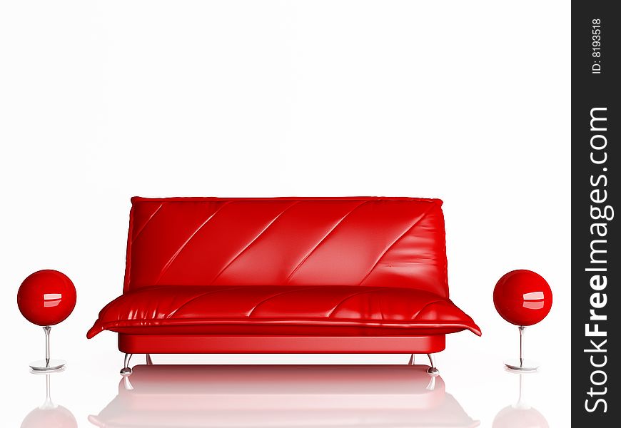 The image of a sofa and lamps on a white background. The image of a sofa and lamps on a white background