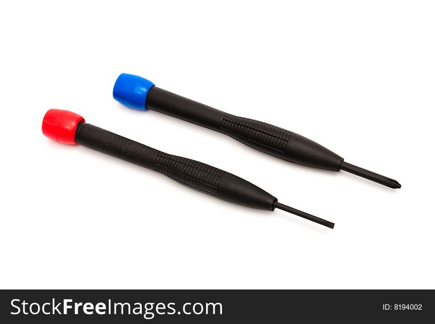 Two black screwdriver on a white background