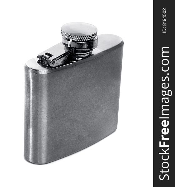 Flask of brandy isolated over a white background