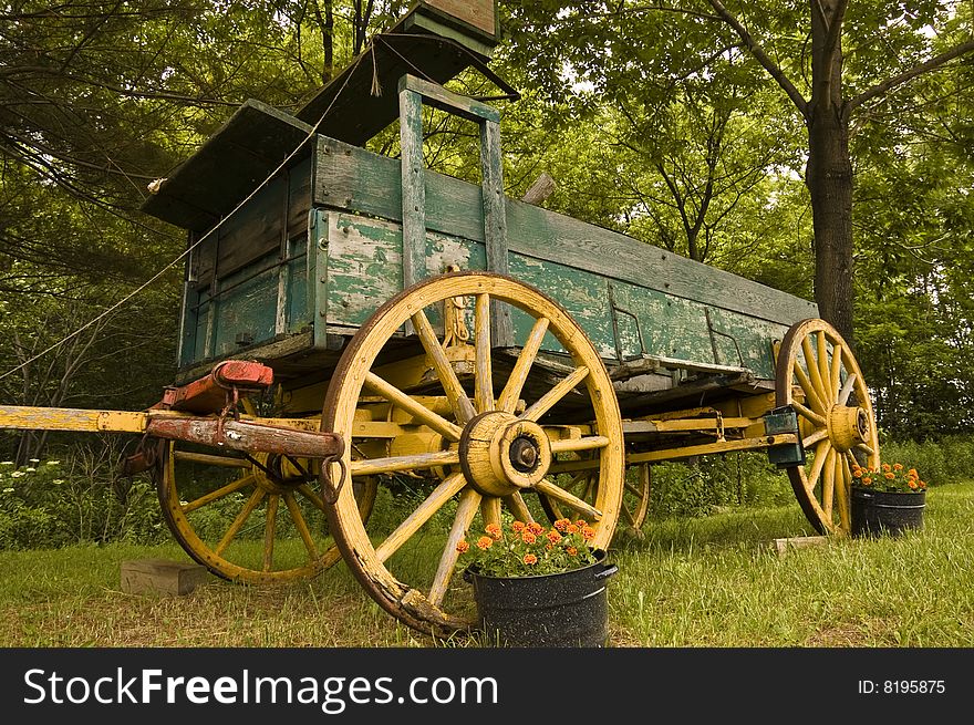 Old horse-drawn carriage in the country-side