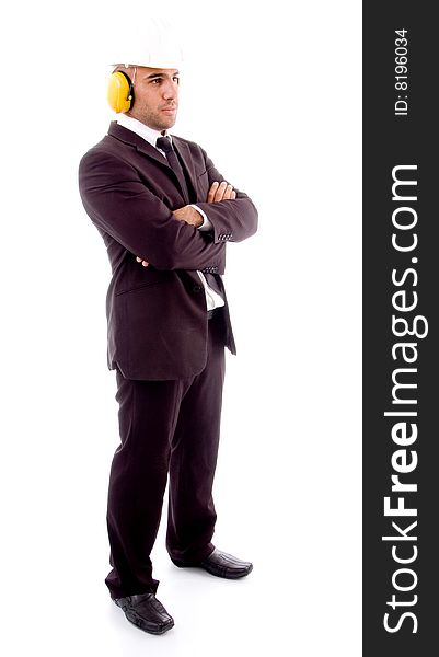 Arm folded architect in standing pose on an isolated background