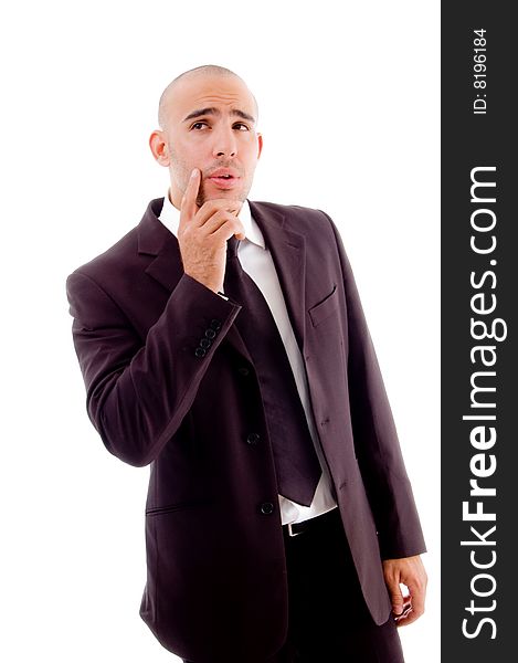 Thinking pose of businessman on an isolated background