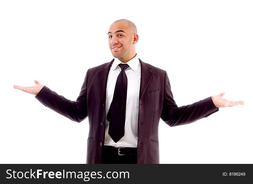 Representation pose of businessman on an isolated white background