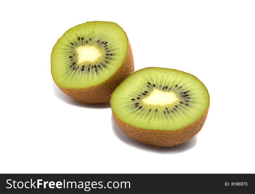 Two halfparts of fresh kiwi on white background