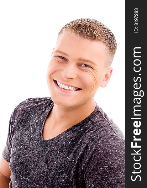 Portrait of smiling handsome man on an isolated white background