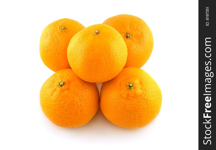 5 tangerines isolated on white background