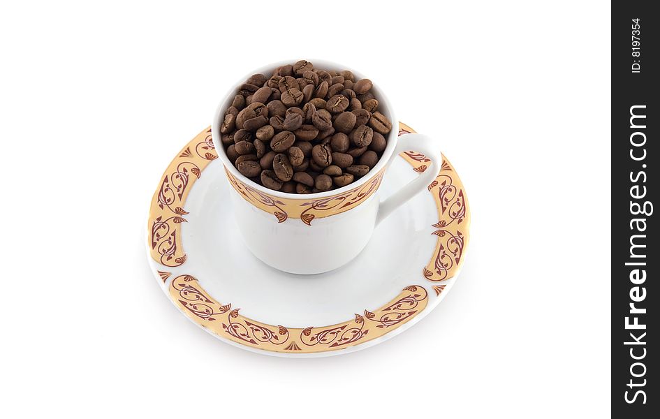 Cup With Coffee Beans Isolated On White Background
