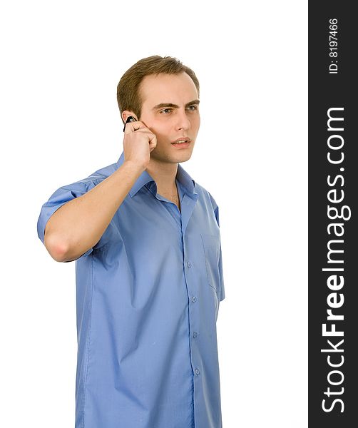 Man Talking On The Phone. Isolated On Whte.