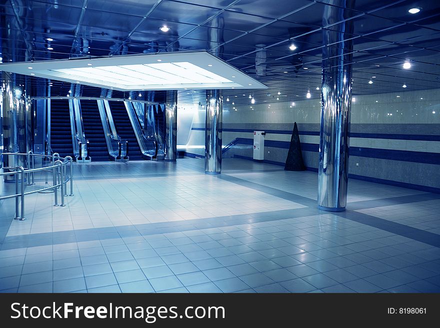 View modern business hall in blue color. View modern business hall in blue color
