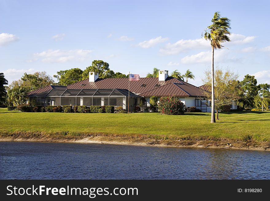 Beautiful Florida golf resort home as seen from the fairway