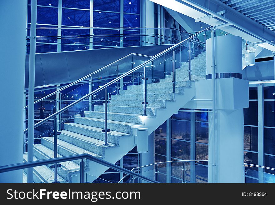 View  modern business hall  in blue color. View  modern business hall  in blue color