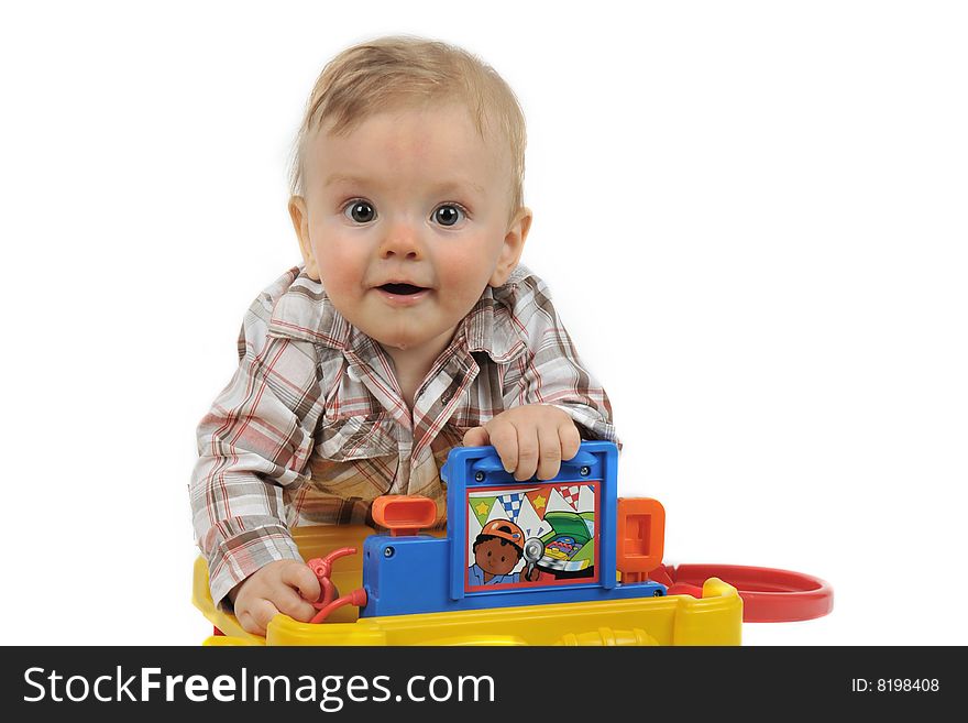 Portrait young boy on the white background