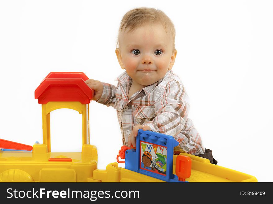 Portrait young boy on the white background