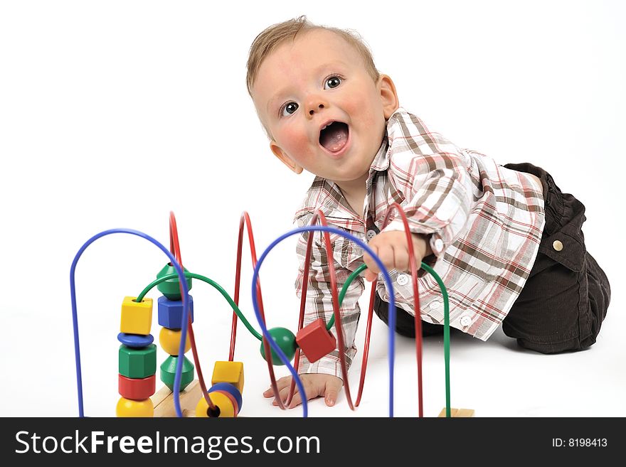 Portrait young boy on the white background