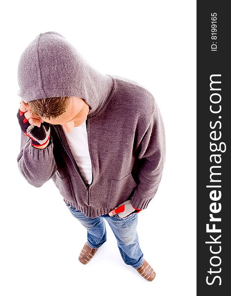 High angle view of standing man on an isolated background