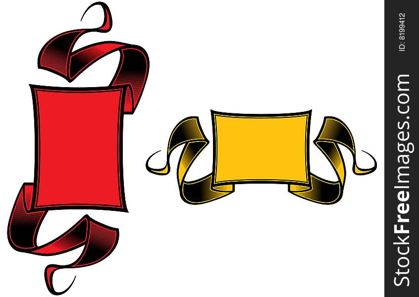 Red and yellow vector vignettes with ribbons. Red and yellow vector vignettes with ribbons