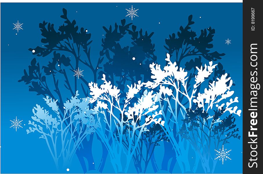 Illustration with floral element and snowflakes.
