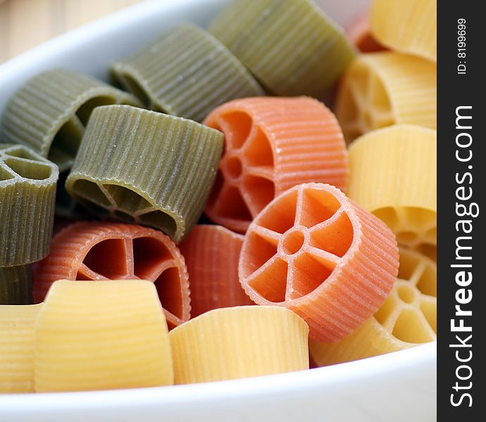 Some italian pasta tricolore in a bowl