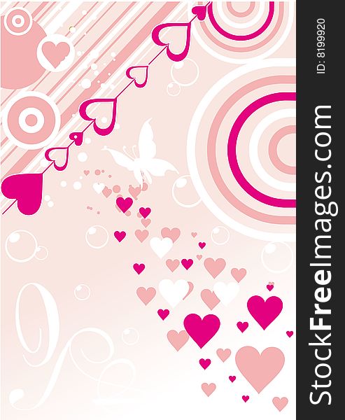 Background with heart,bubbles,concentric circles.