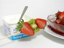Cottage Cheese In Its Plastic Container With Fruits Skewer Stock Image Cottage Cheese In Its Plastic Container With Fruits Skewer Stock Image