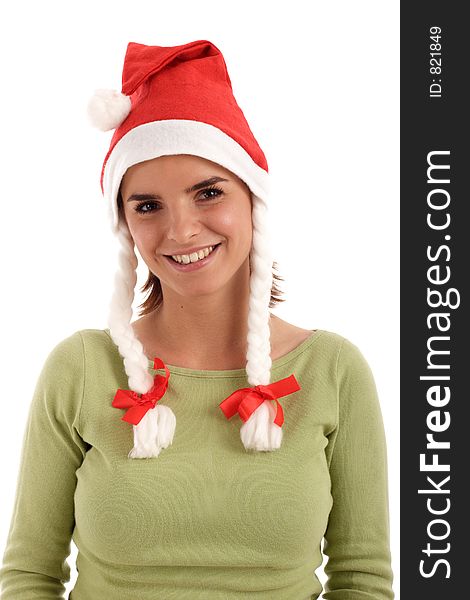 Portrait of a young woman wearing Santa hat. Portrait of a young woman wearing Santa hat