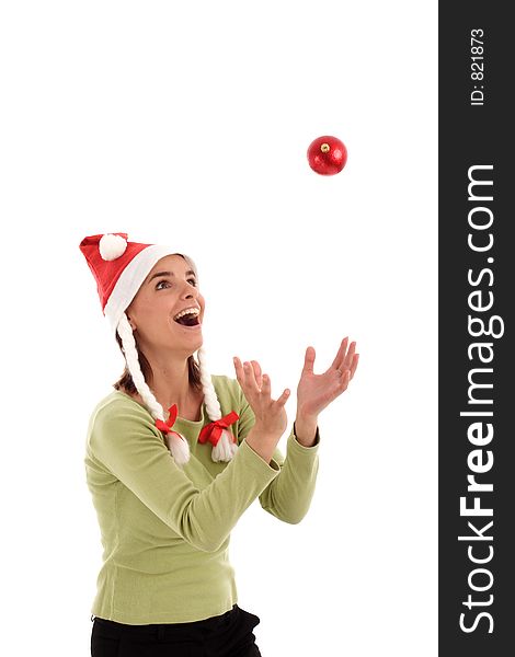 Portrait of a young pretty woman wearing Santa hat. Portrait of a young pretty woman wearing Santa hat