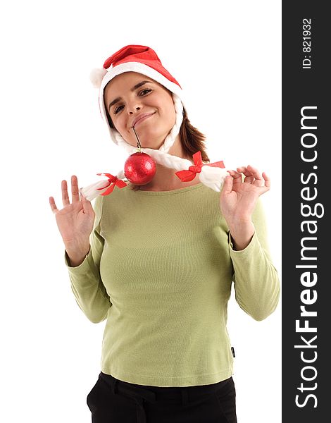 Young woman wearing Santa hat. Young woman wearing Santa hat