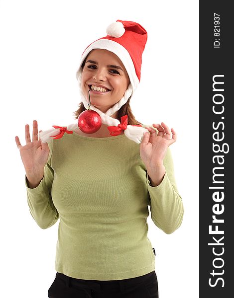 Portrait of a young happy woman wearing Santa hat. Portrait of a young happy woman wearing Santa hat
