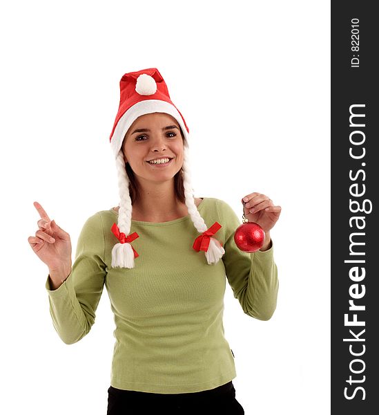 Portrait of a young pretty woman wearing Santa hat. Portrait of a young pretty woman wearing Santa hat