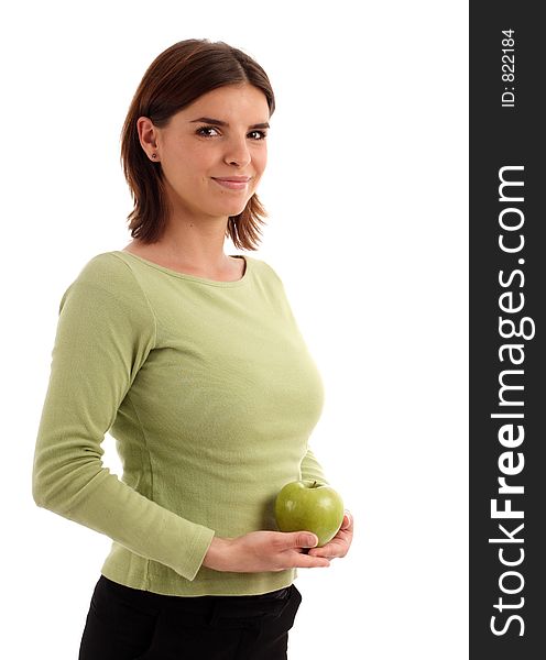 Young woman holding a green apple