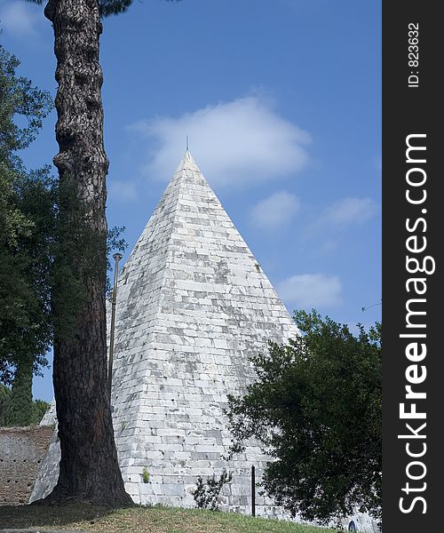 Unusual angle shot for the Cestia Pyramid in Rome. Unusual angle shot for the Cestia Pyramid in Rome