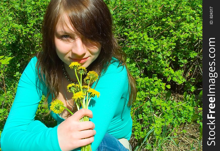 The girl with a bouquet