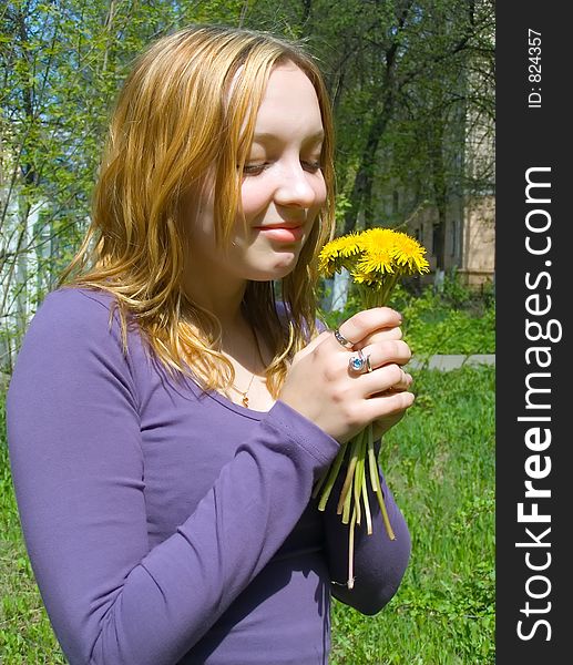 The girl with a bouquet. The girl with a bouquet