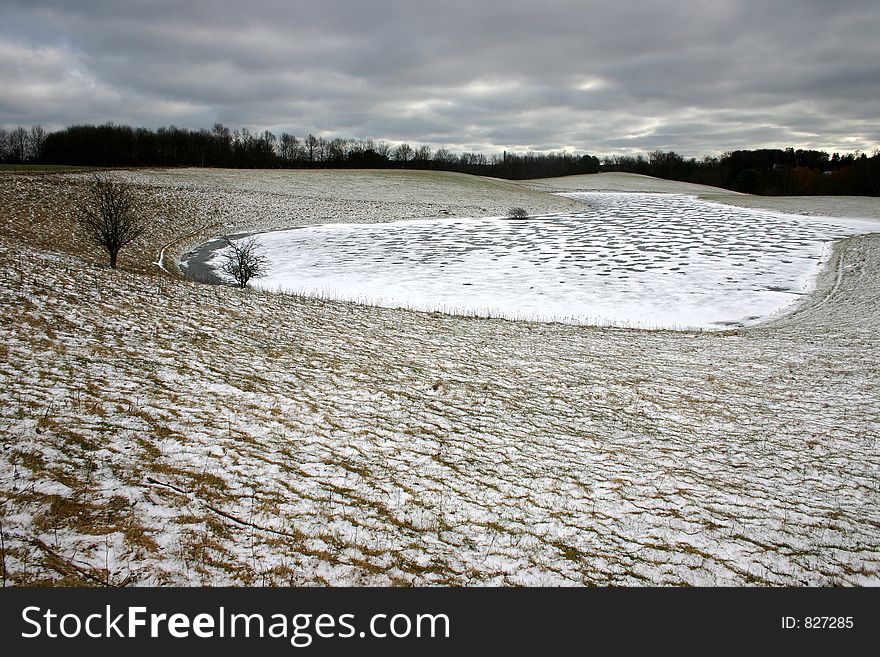 A lake in denmark in winter