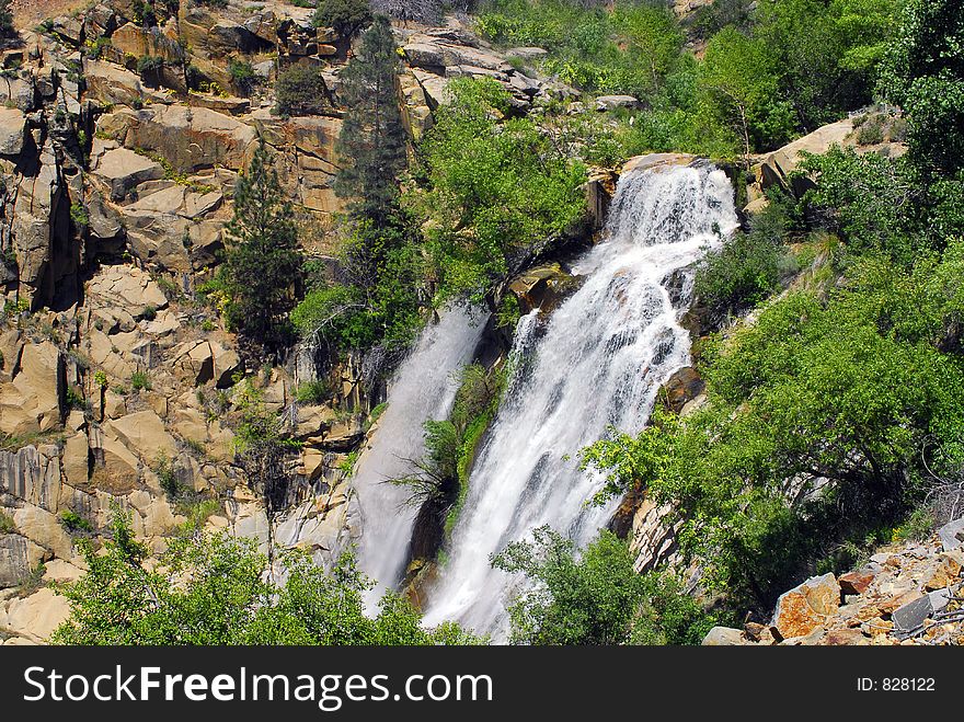 Waterfall in southern Sierra Nevada running full in springtime