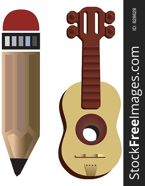 Two toys one Pencil and one Guitar. There is a PATH inside of JPEG. Two toys one Pencil and one Guitar. There is a PATH inside of JPEG.